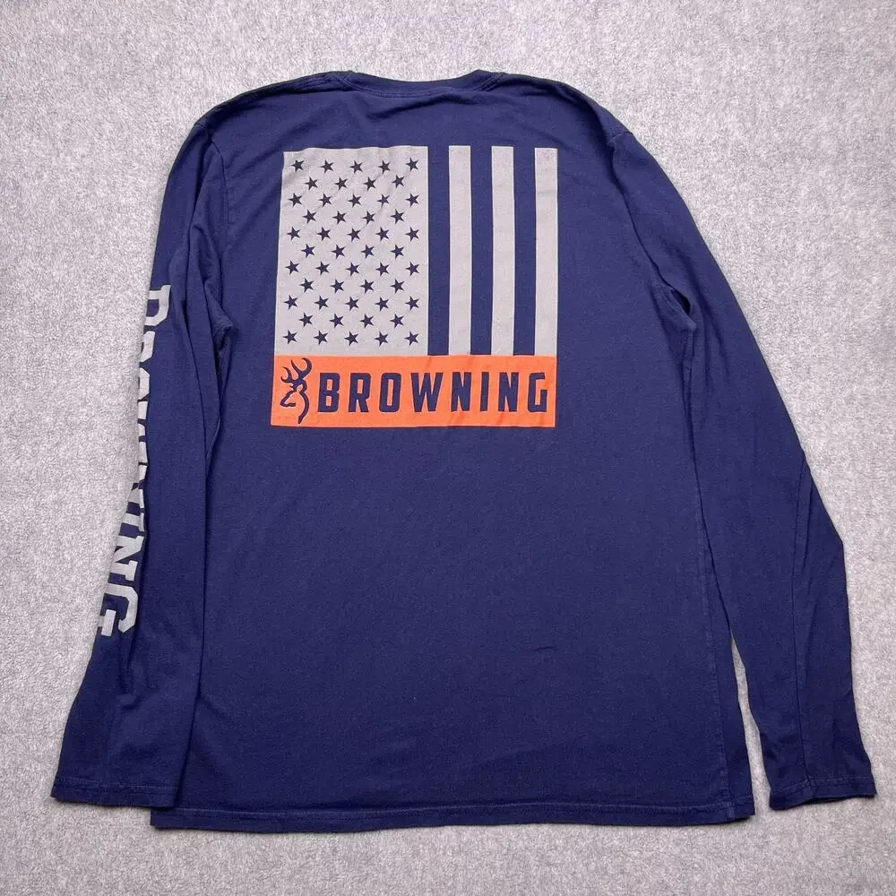 Browning Shirt Mens Large Blue‎ Cotton Crew Neck Long Sleeve